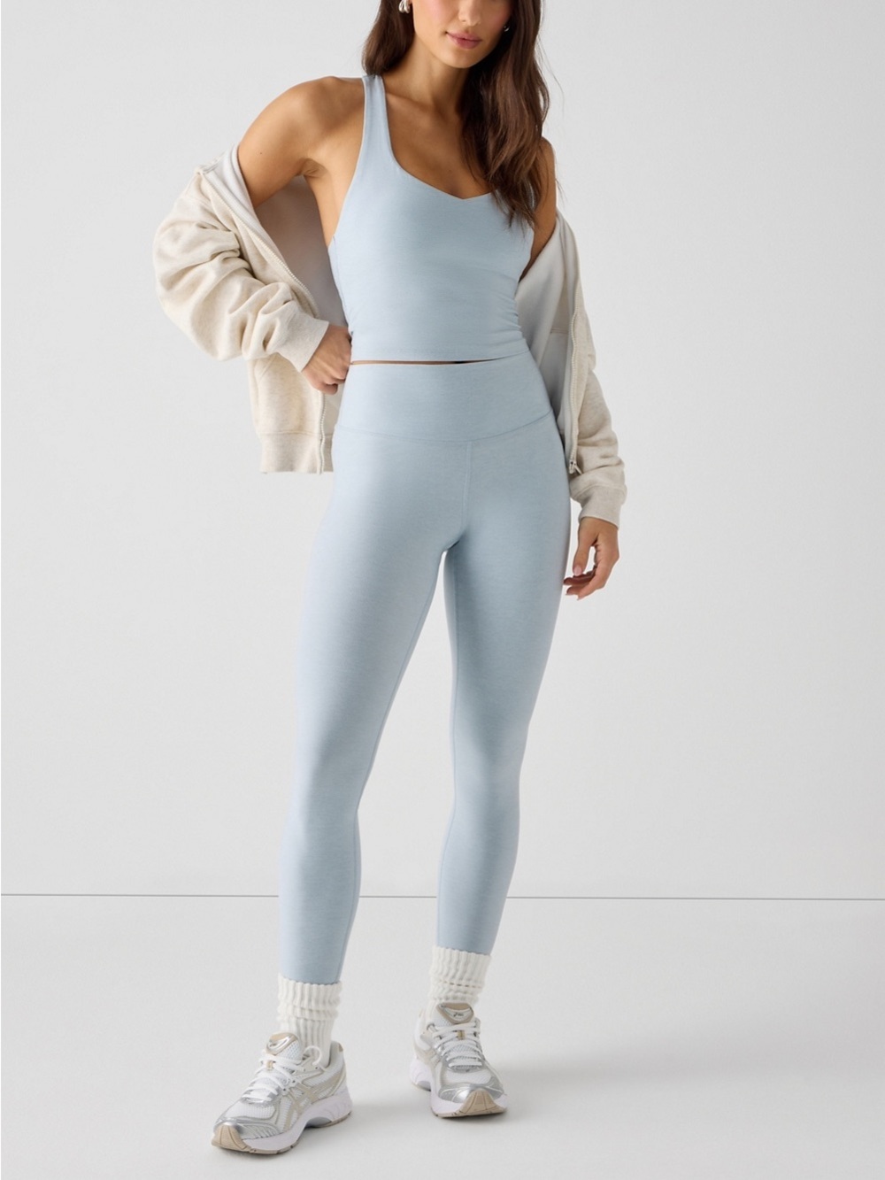#67 Fabletics Light Blue Heather Flex High-Waisted Leggings Size XL